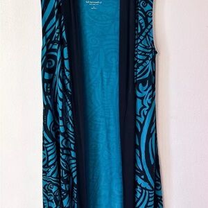 Soft Surroundings Womens Blue Patterned Sleeveless Open Front Cardigan Duster